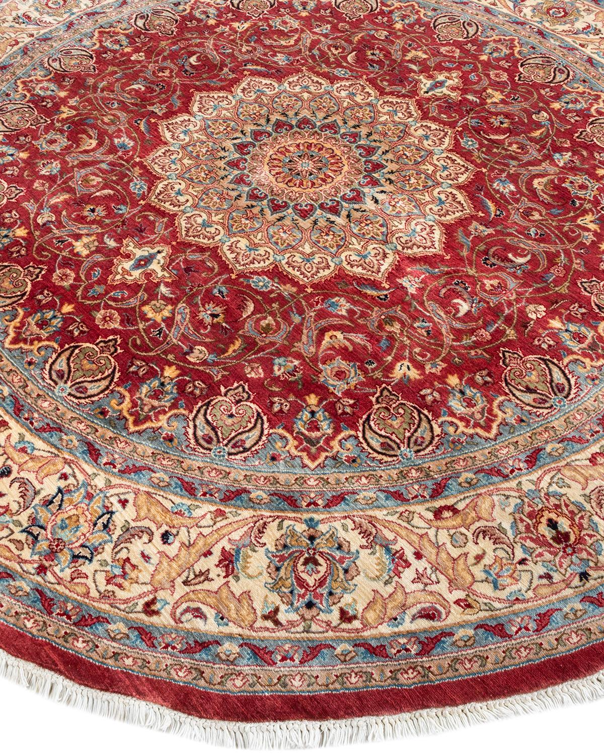 Traditional Mogul Hand Knotted Wool Pink Round Area Rug  In New Condition For Sale In Norwalk, CT