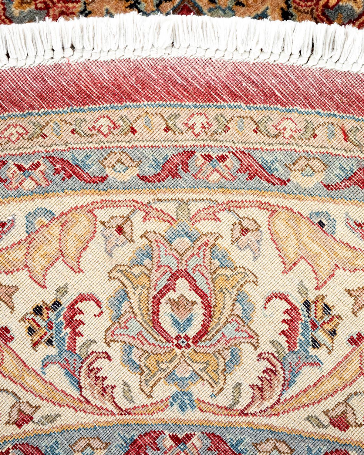 Contemporary Traditional Mogul Hand Knotted Wool Pink Round Area Rug For Sale