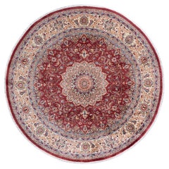 Traditional Mogul Hand Knotted Wool Pink Round Area Rug 
