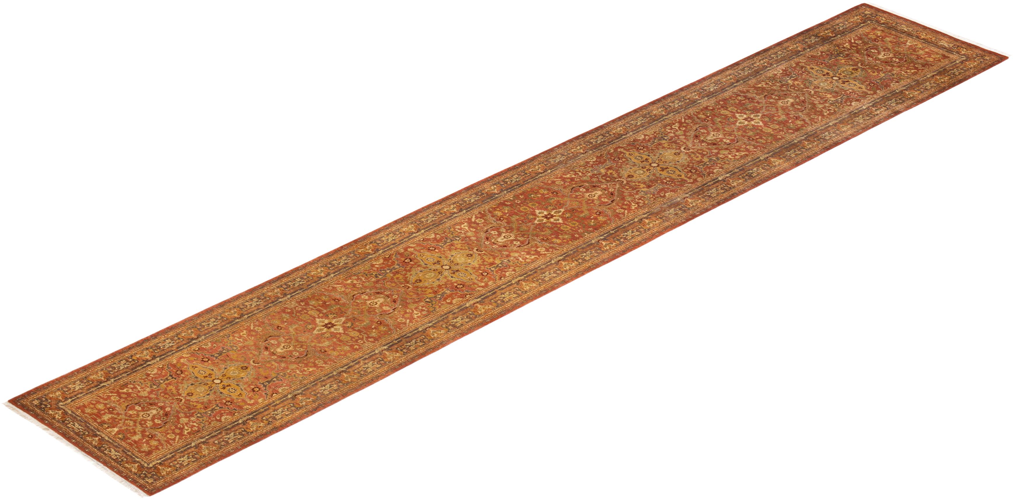 Traditional Mogul Hand Knotted Wool Pink Runner  For Sale 3