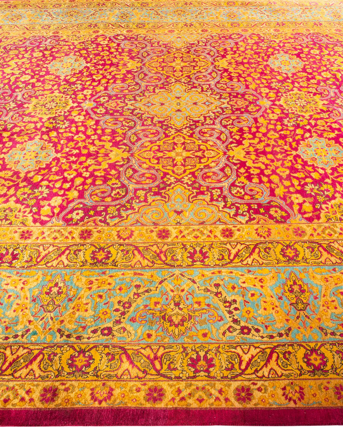 Traditional Mogul Hand Knotted Wool Purple Area Rug In New Condition For Sale In Norwalk, CT