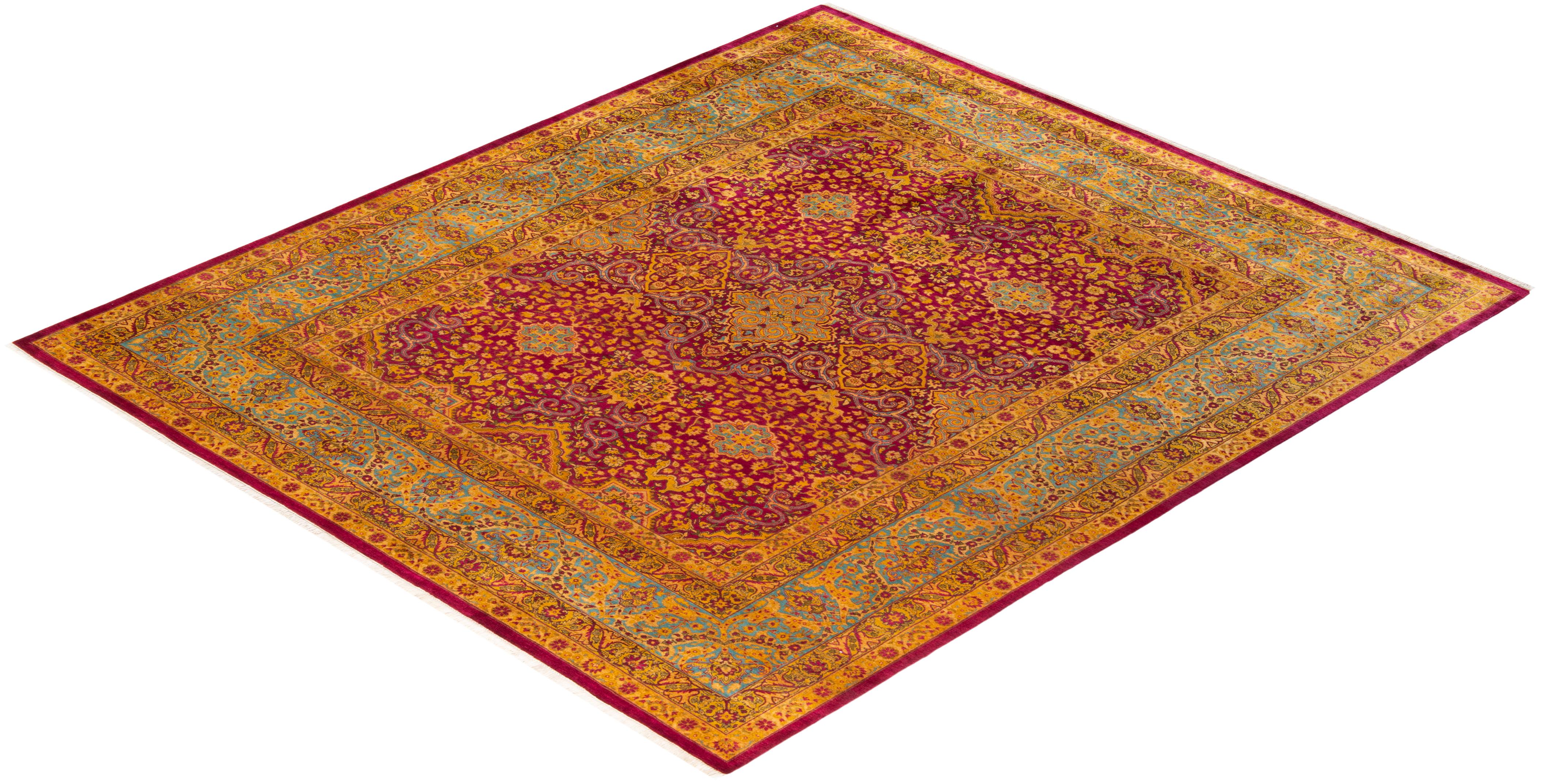 Traditional Mogul Hand Knotted Wool Purple Area Rug For Sale 3
