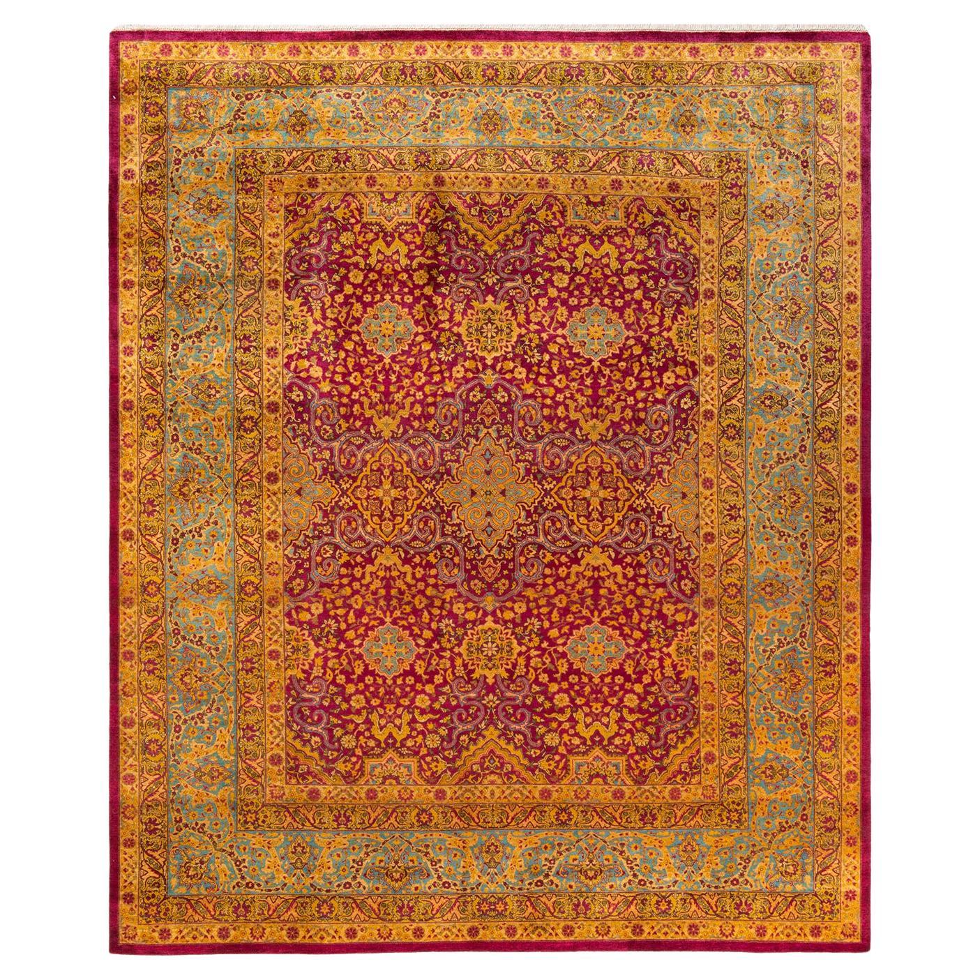 Traditional Mogul Hand Knotted Wool Purple Area Rug For Sale