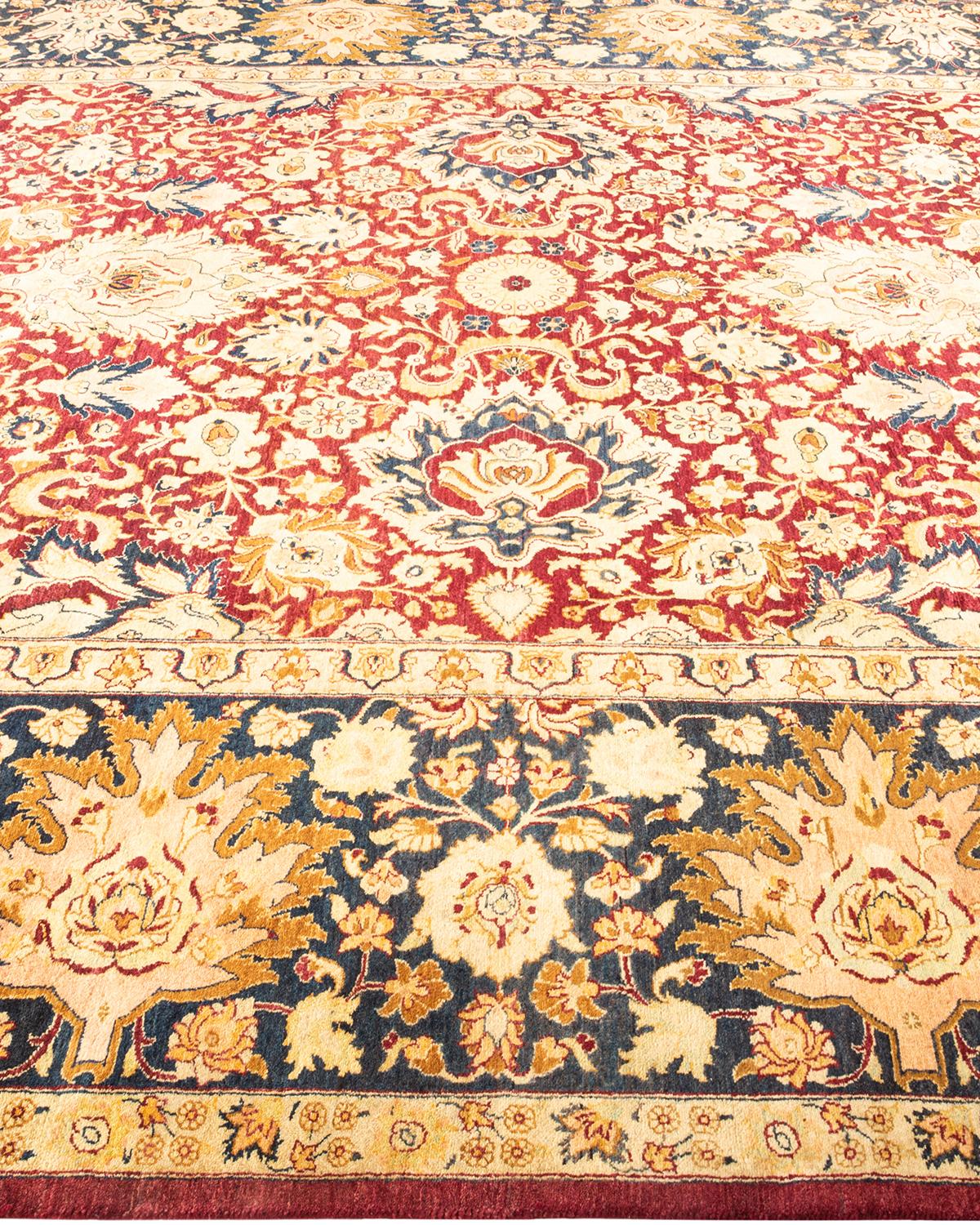 Traditional Mogul Hand Knotted Wool Red Area Rug In New Condition For Sale In Norwalk, CT