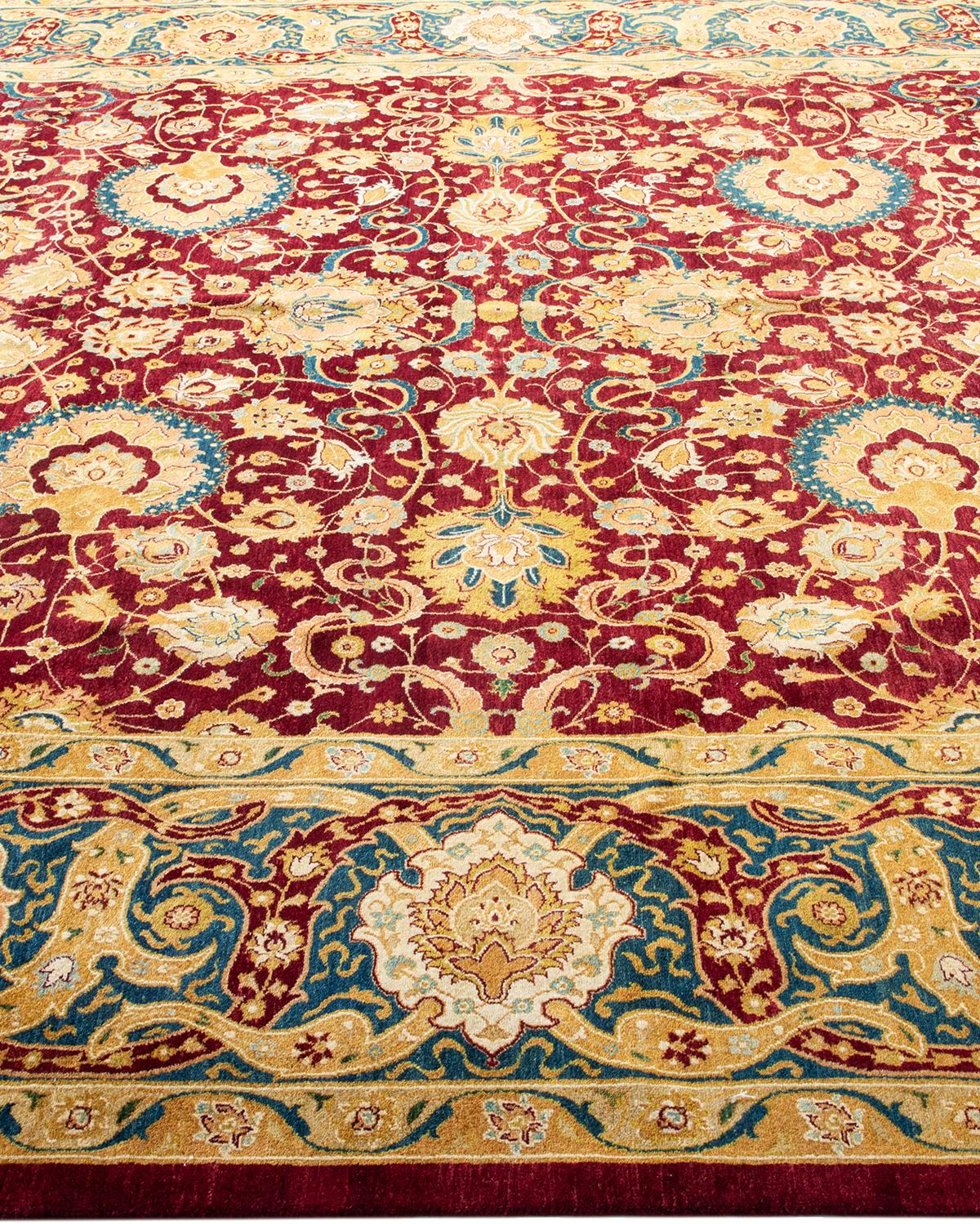 Traditional Mogul Hand Knotted Wool Red Area Rug In New Condition For Sale In Norwalk, CT