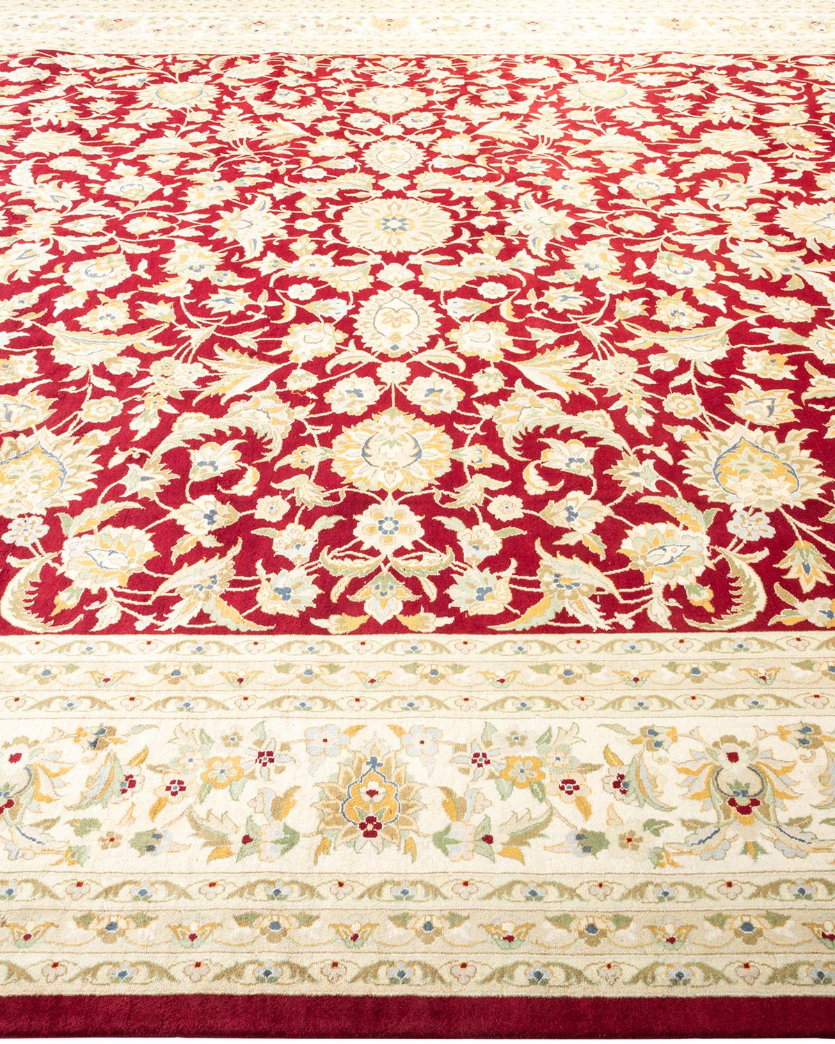 Traditional Mogul Hand Knotted Wool Red Area Rug In New Condition For Sale In Norwalk, CT