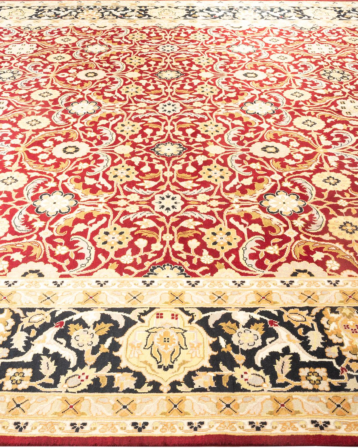 Traditional Mogul Hand Knotted Wool Red Area Rug  In New Condition For Sale In Norwalk, CT