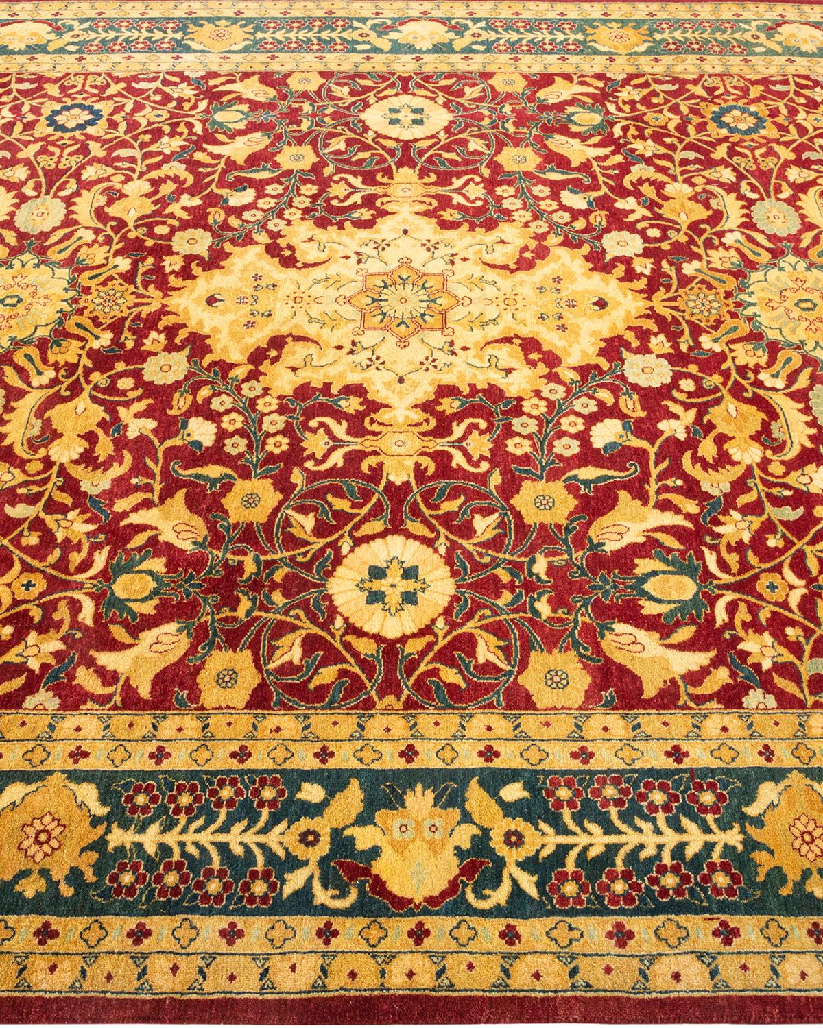 Traditional Mogul Hand Knotted Wool Red Area Rug In New Condition For Sale In Norwalk, CT