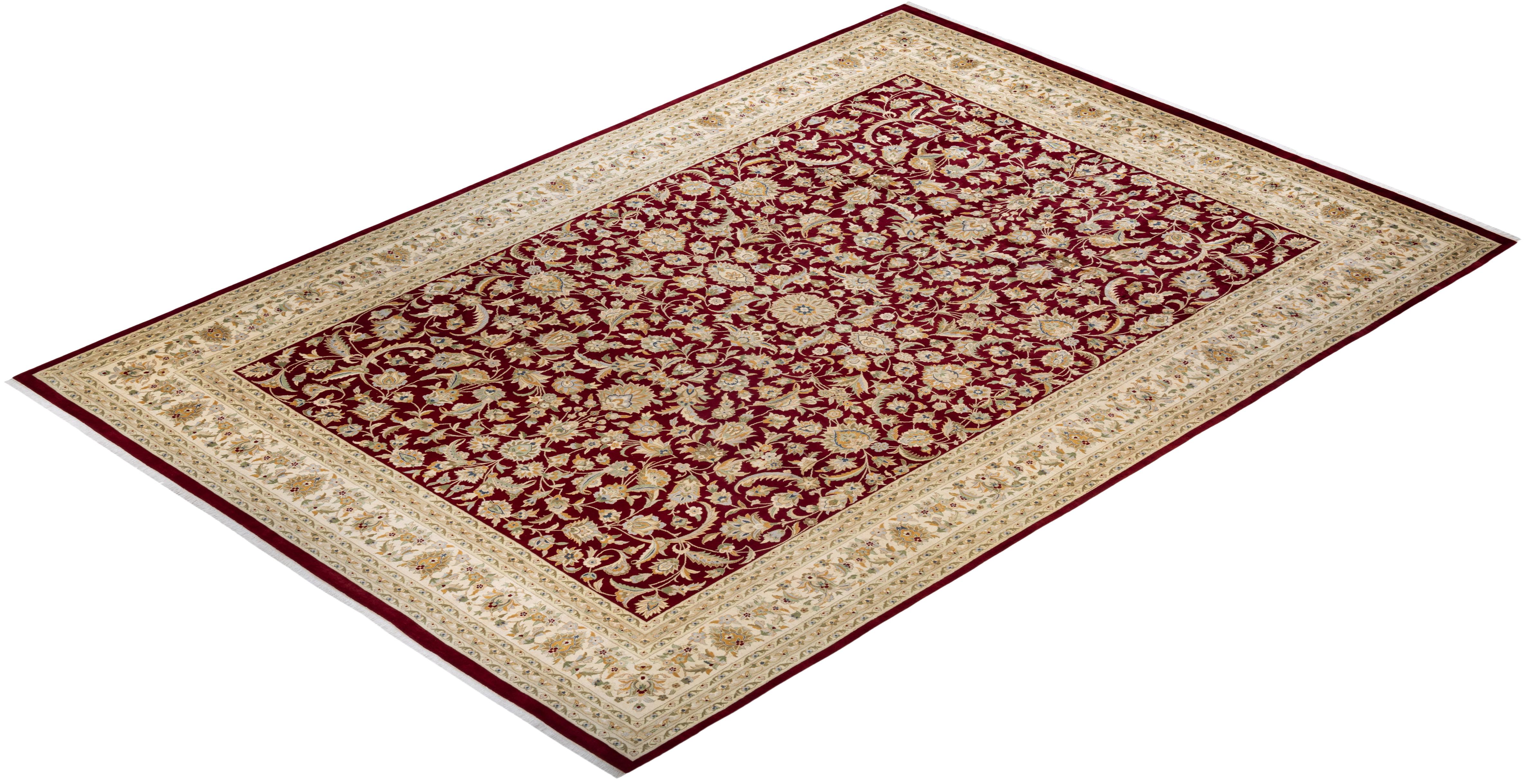 Traditional Mogul Hand Knotted Wool Red Area Rug For Sale 3