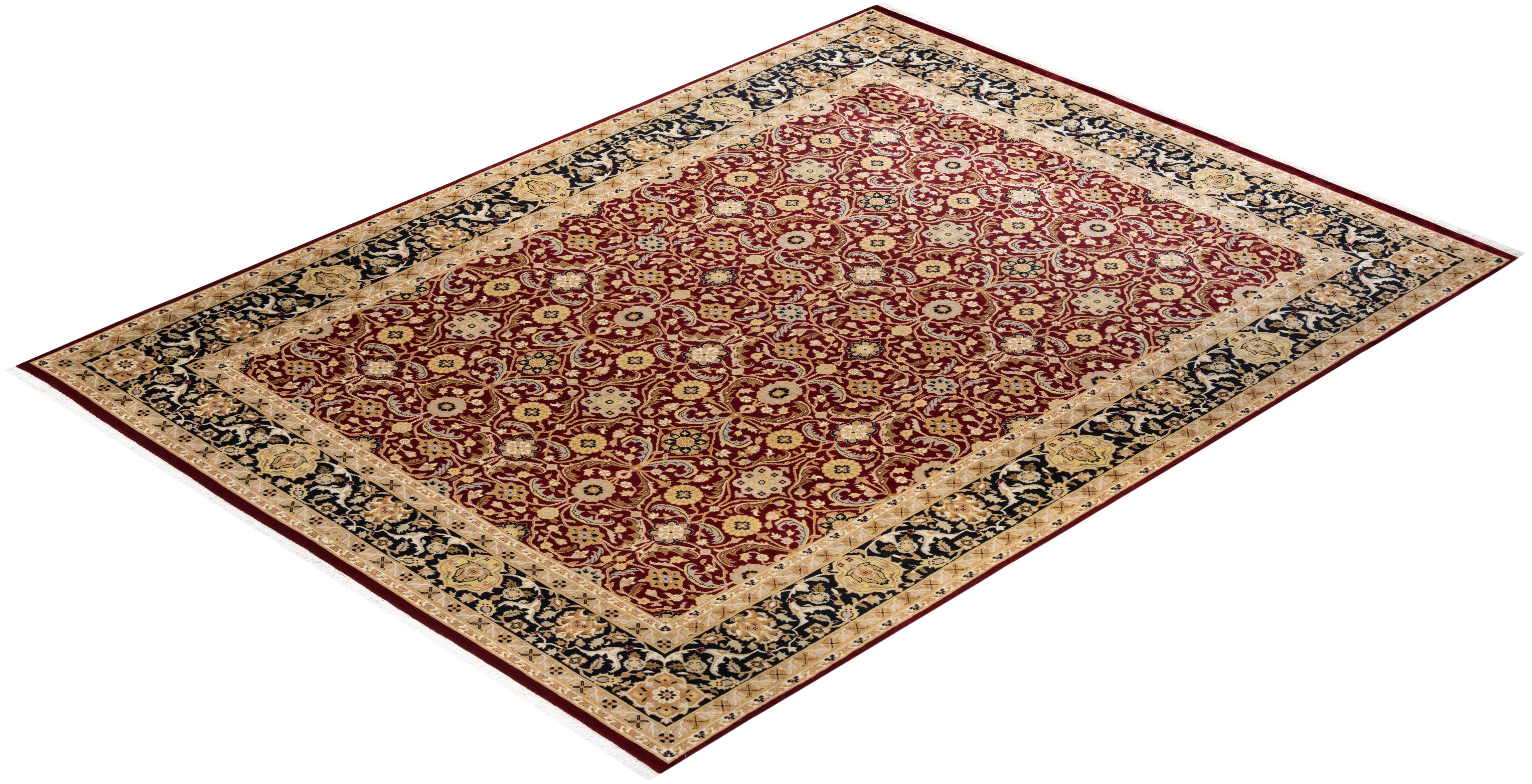Traditional Mogul Hand Knotted Wool Red Area Rug  For Sale 3