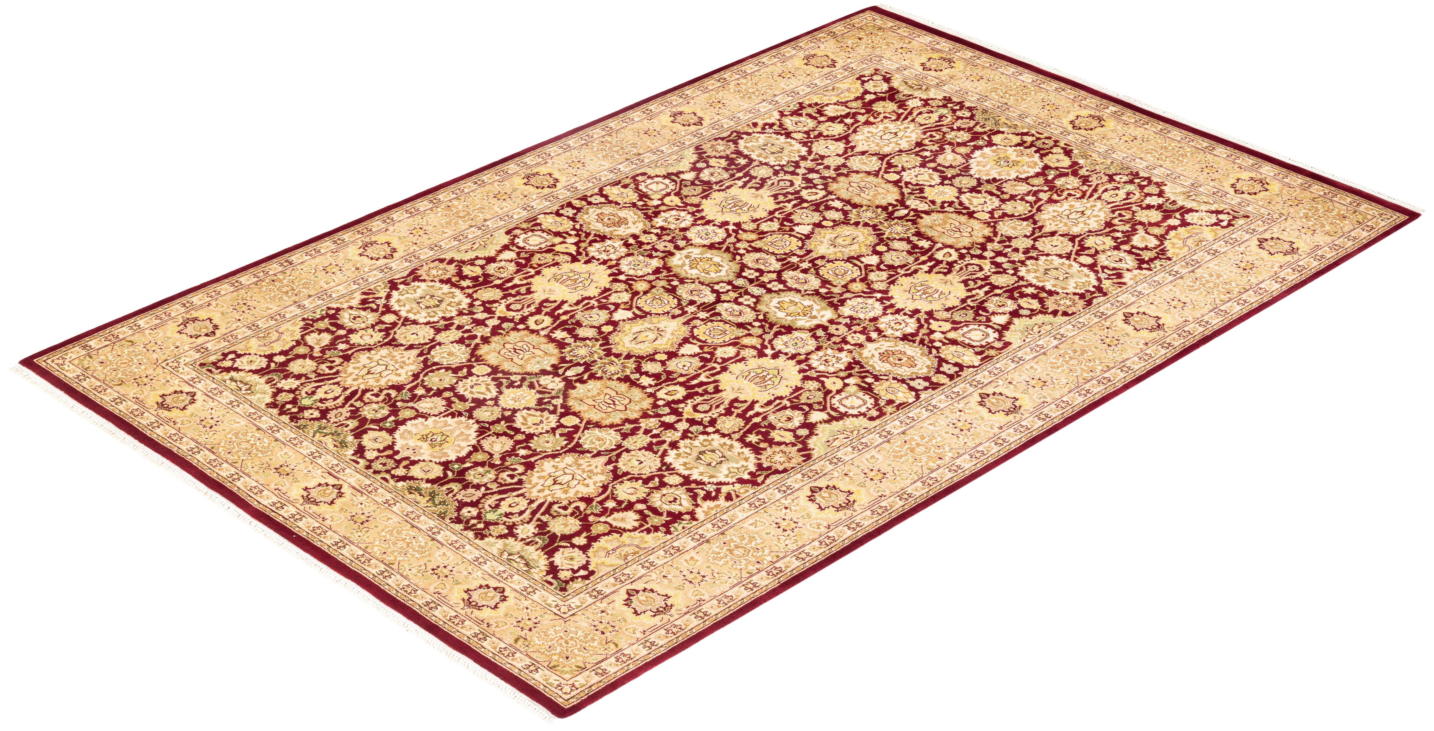 Traditional Mogul Hand Knotted Wool Red Area Rug For Sale 3