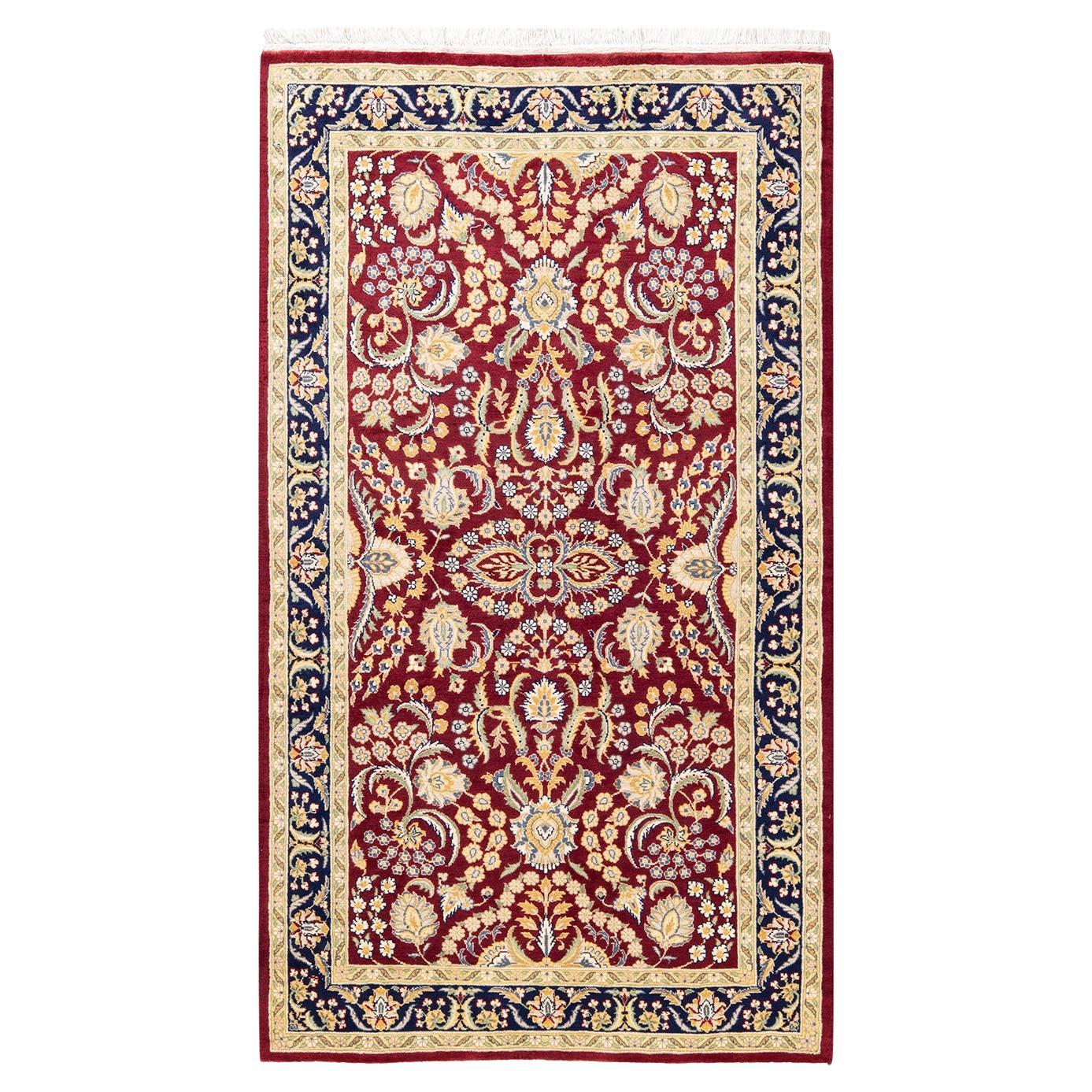 Traditioneller Mogul-Teppich aus handgeknüpfter Wolle in Rot