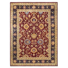 Traditional Mogul Hand Knotted Wool Red Area Rug