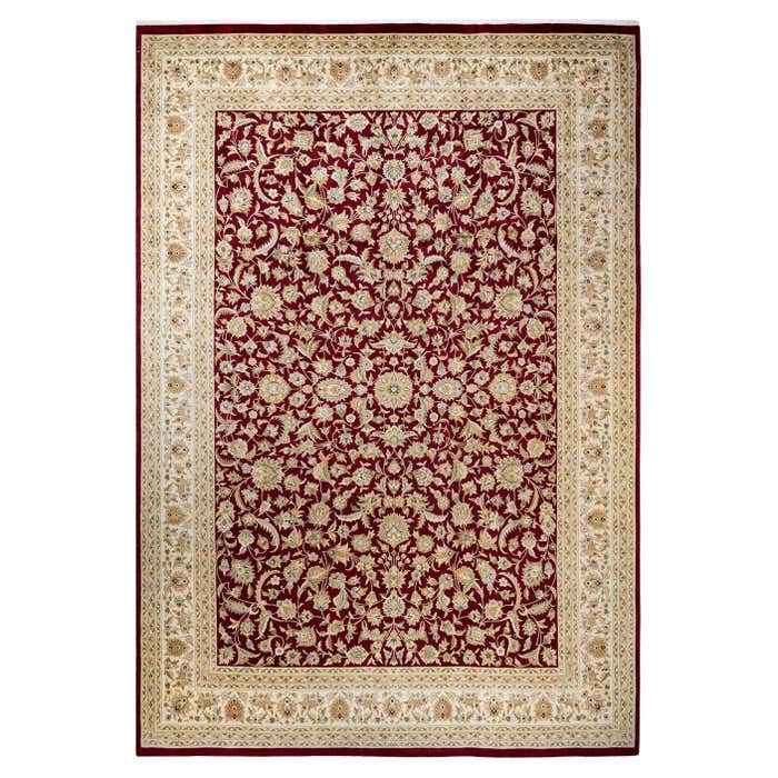 Traditional Mogul Hand Knotted Wool Red Area Rug For Sale at 1stDibs