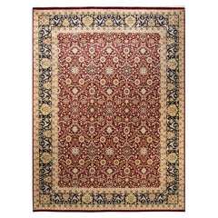 Traditional Mogul Hand Knotted Wool Red Area Rug 