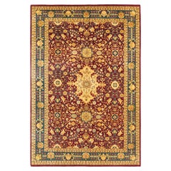 Traditional Mogul Hand Knotted Wool Red Area Rug