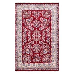 Traditional Mogul Hand Knotted Wool Red Area Rug