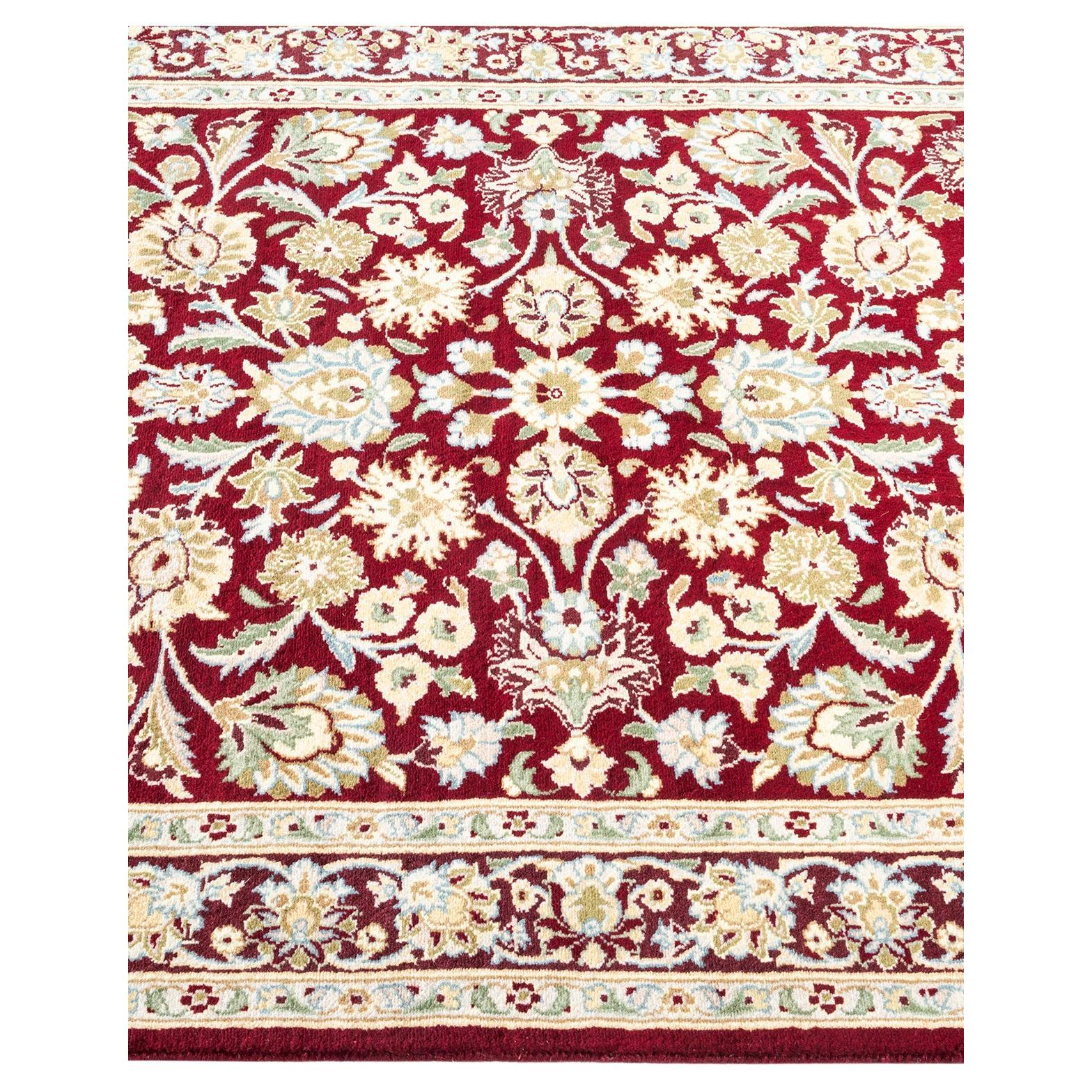Traditional Mogul Hand Knotted Wool Red Area Rug
