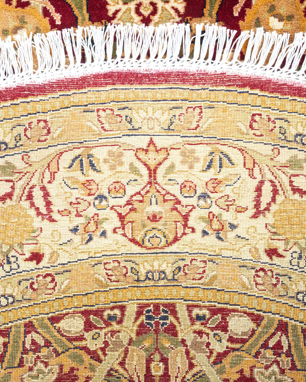 Traditional Mogul Hand Knotted Wool Red Round Area Rug In New Condition For Sale In Norwalk, CT