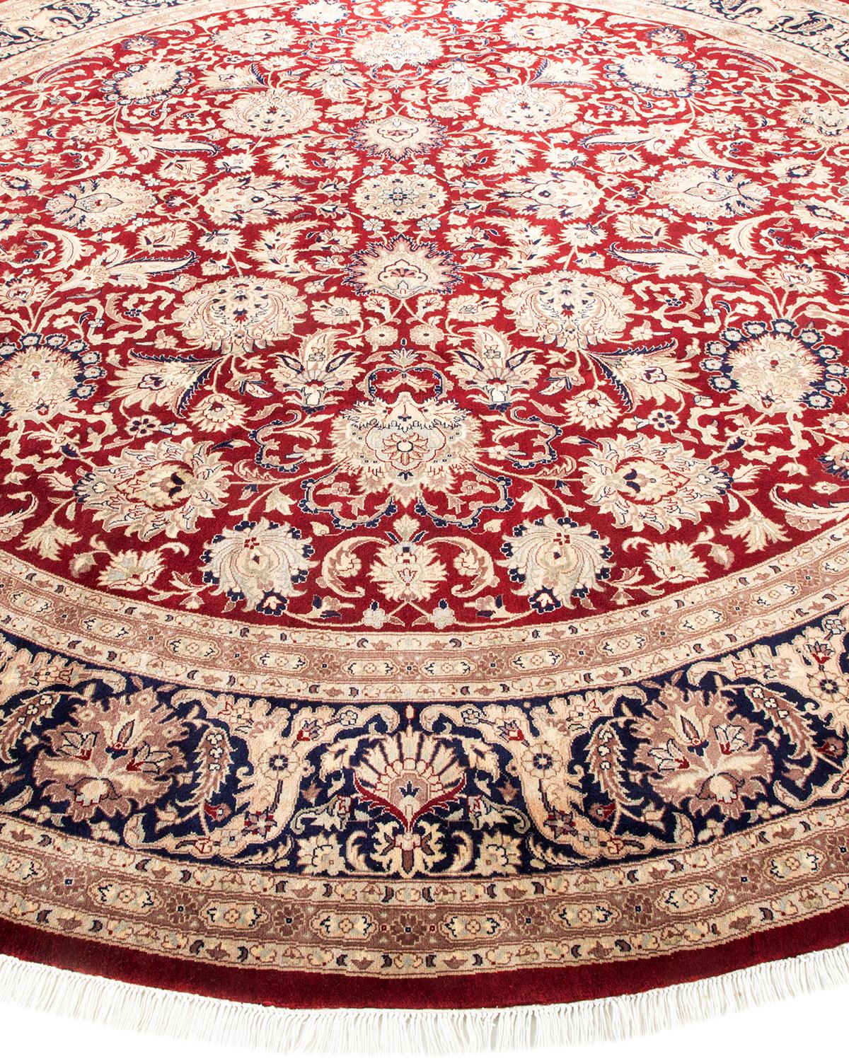 Traditional Mogul Hand Knotted Wool Red Round Area Rug  In New Condition For Sale In Norwalk, CT
