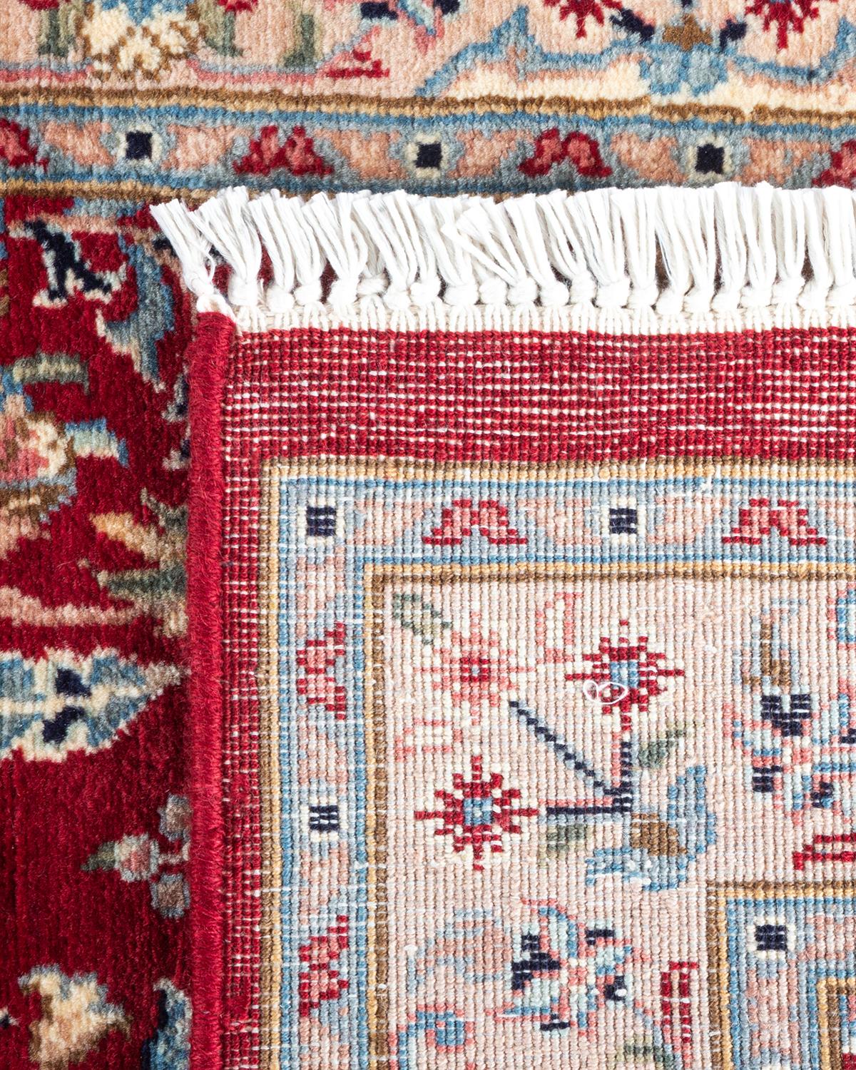Contemporary Traditional Mogul Hand Knotted Wool Red Runner For Sale