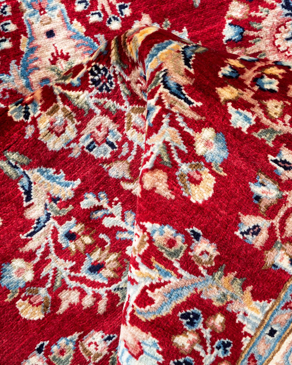 Traditional Mogul Hand Knotted Wool Red Runner For Sale 2