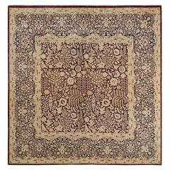 Traditional Mogul Hand Knotted Wool Red Square Area Rug