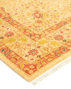Traditional Mogul Hand Knotted Wool Yellow Area Rug