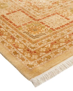 Traditional Mogul Hand Knotted Wool Yellow Area Rug