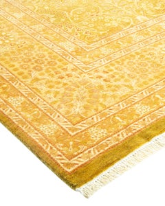Traditional Mogul Hand Knotted Wool Yellow Area Rug