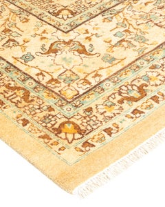 Traditional Mogul Hand Knotted Wool Yellow Area Rug