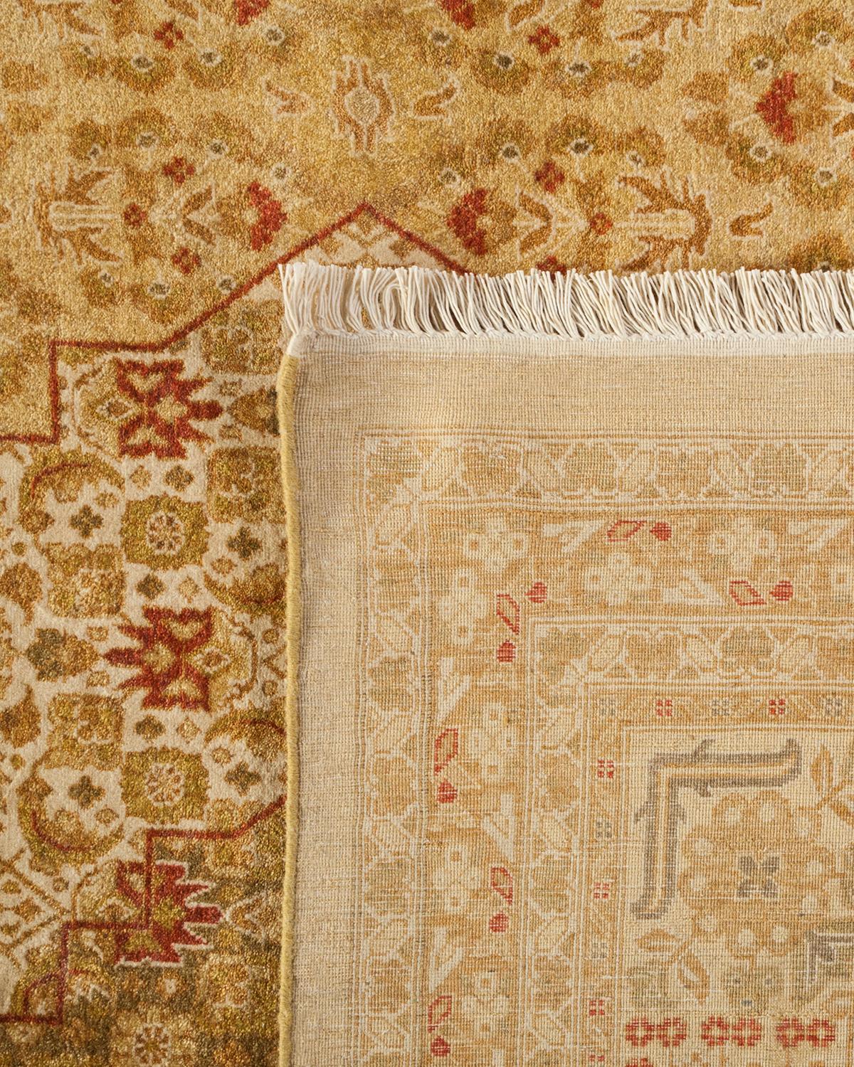 XXIe siècle et contemporain Tapis traditionnel Mogul noué à la main en laine jaune en vente