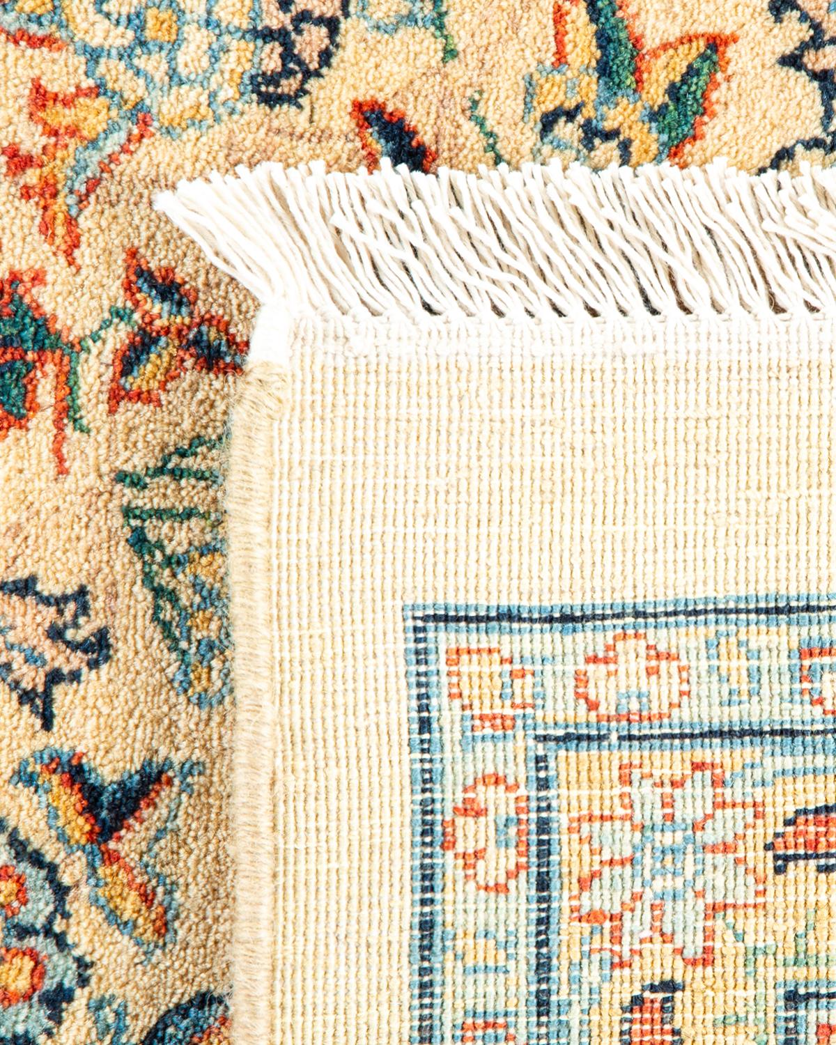 XXIe siècle et contemporain Tapis traditionnel Mogul noué à la main en laine jaune en vente