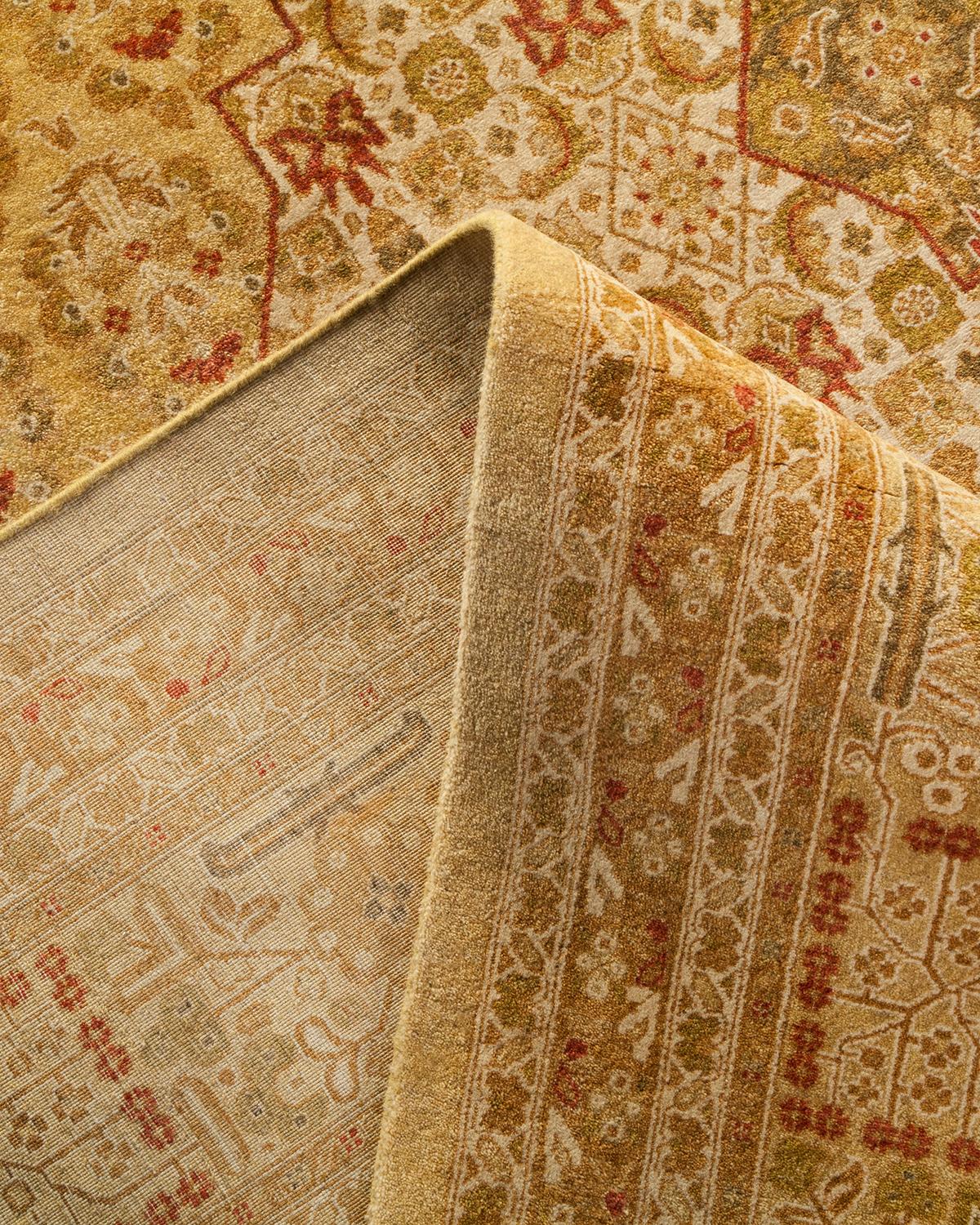 Laine Tapis traditionnel Mogul noué à la main en laine jaune en vente