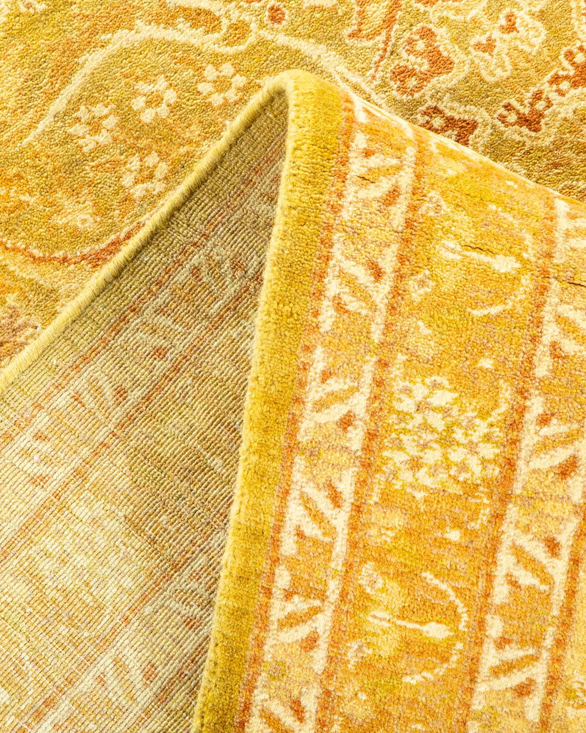 Laine Tapis traditionnel Mogul noué à la main en laine jaune en vente