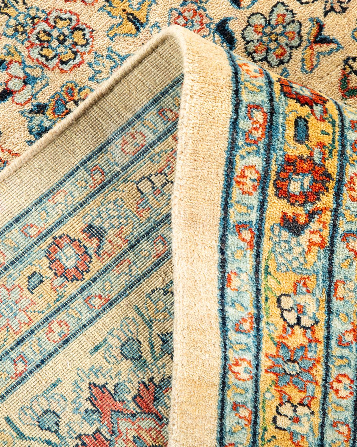 Laine Tapis traditionnel Mogul noué à la main en laine jaune en vente