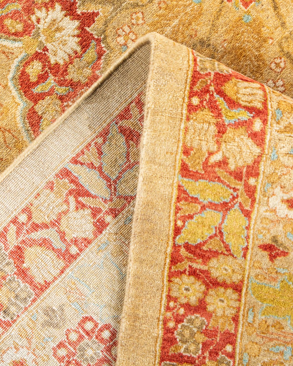 Laine Tapis traditionnel Mogul noué à la main en laine jaune en vente