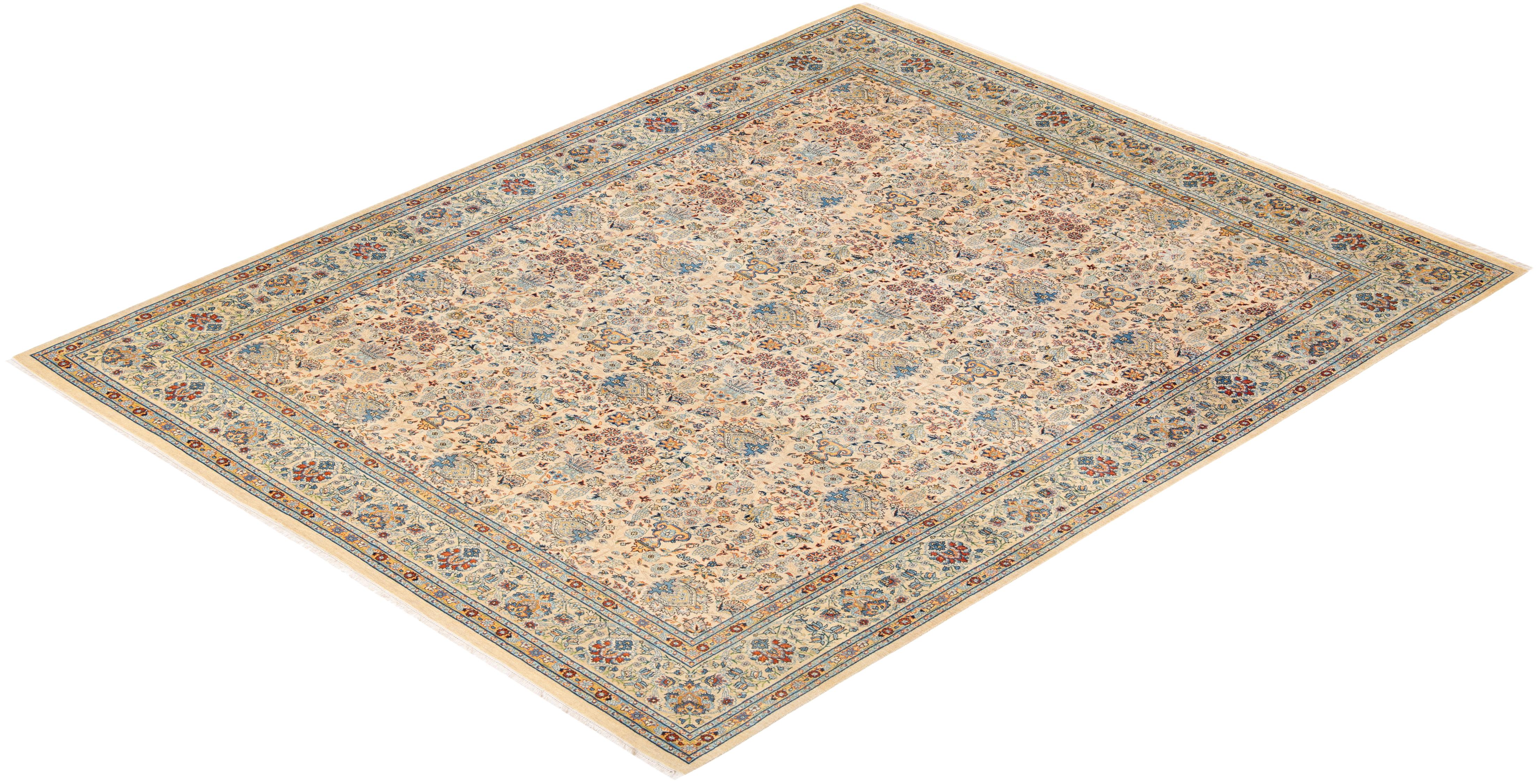 Tapis traditionnel Mogul noué à la main en laine jaune en vente 2