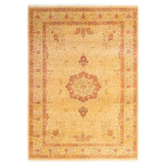 Traditional Mogul Hand Knotted Wool Yellow Area Rug