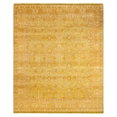 Traditional Mogul Hand Knotted Wool Yellow Area Rug