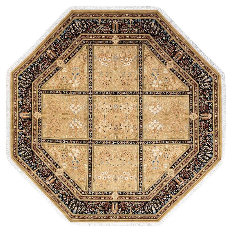 Traditional Mogul Hand Knotted Wool Brown Octagon Area Rug For Sale at ...
