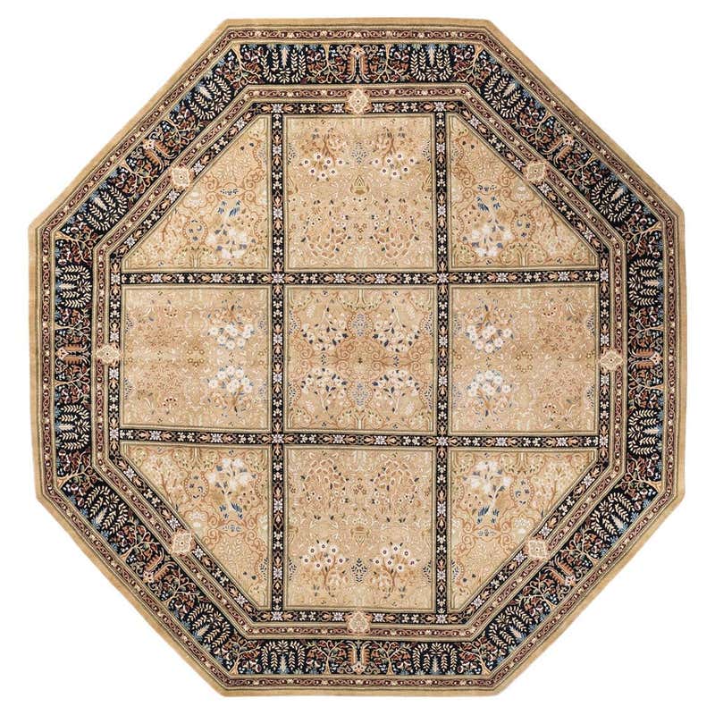 Traditional Mogul Hand Knotted Wool Brown Octagon Area Rug For Sale at ...