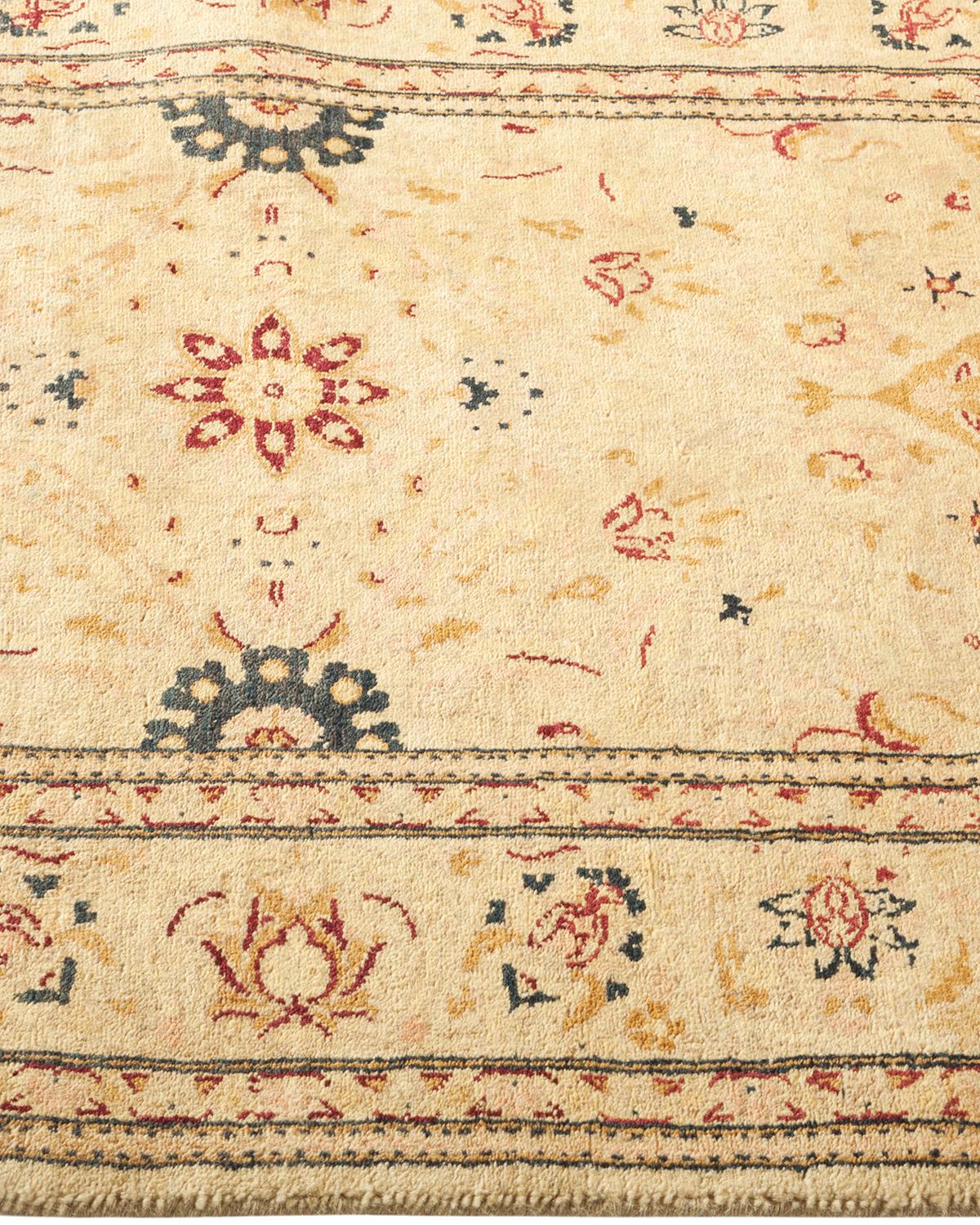 Traditional Mogul Hand Knotted Wool Yellow Runner In New Condition For Sale In Norwalk, CT