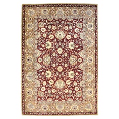 Traditional Mohtasham Persian Area Rug, Pure Wool, Red, Gold, and Cream, 5' x 7'