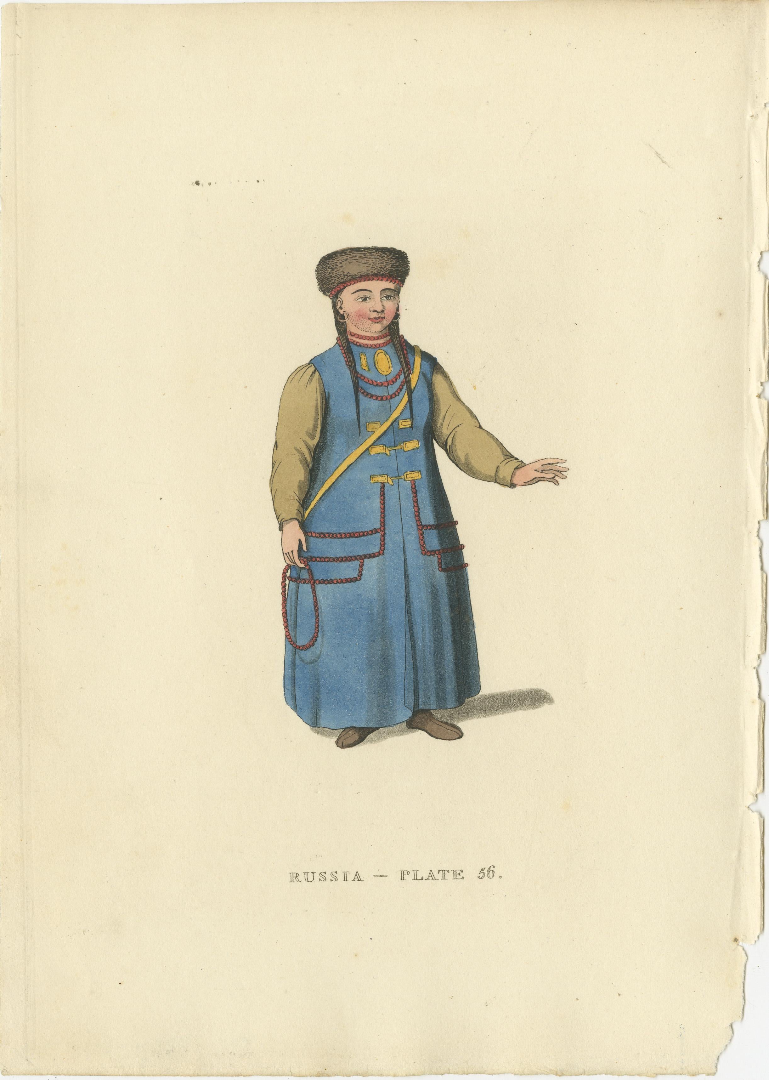 Engraved Traditional Mongolian Attire in Alexander's Russian Ethnographic Engraving, 1814 For Sale
