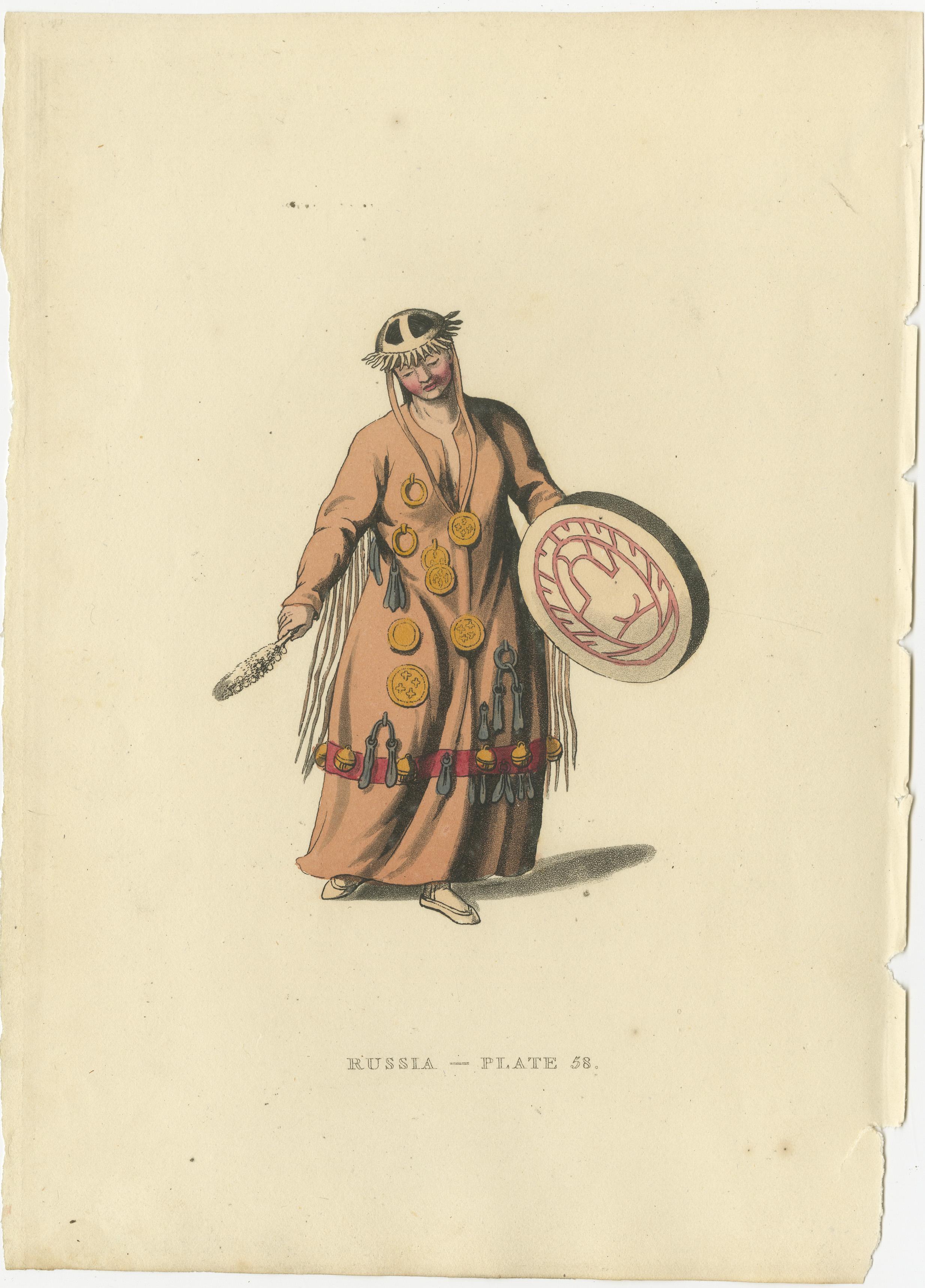 Traditional Mongolian Attire in Alexander's Russian Ethnographic Engraving, 1814 In Good Condition For Sale In Langweer, NL