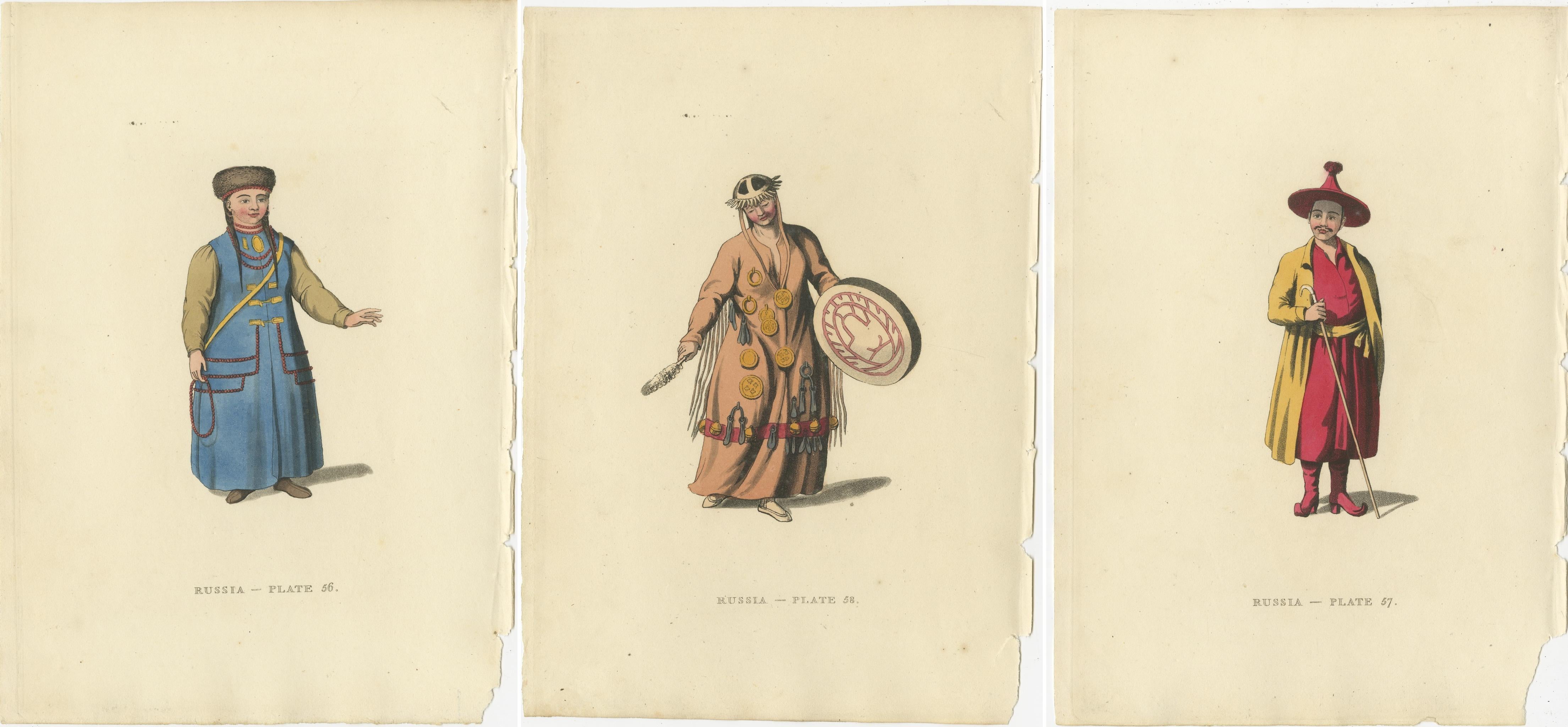 Paper Traditional Mongolian Attire in Alexander's Russian Ethnographic Engraving, 1814 For Sale