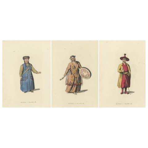Traditional Mongolian Attire in Alexander's Russian Ethnographic Engraving, 1814