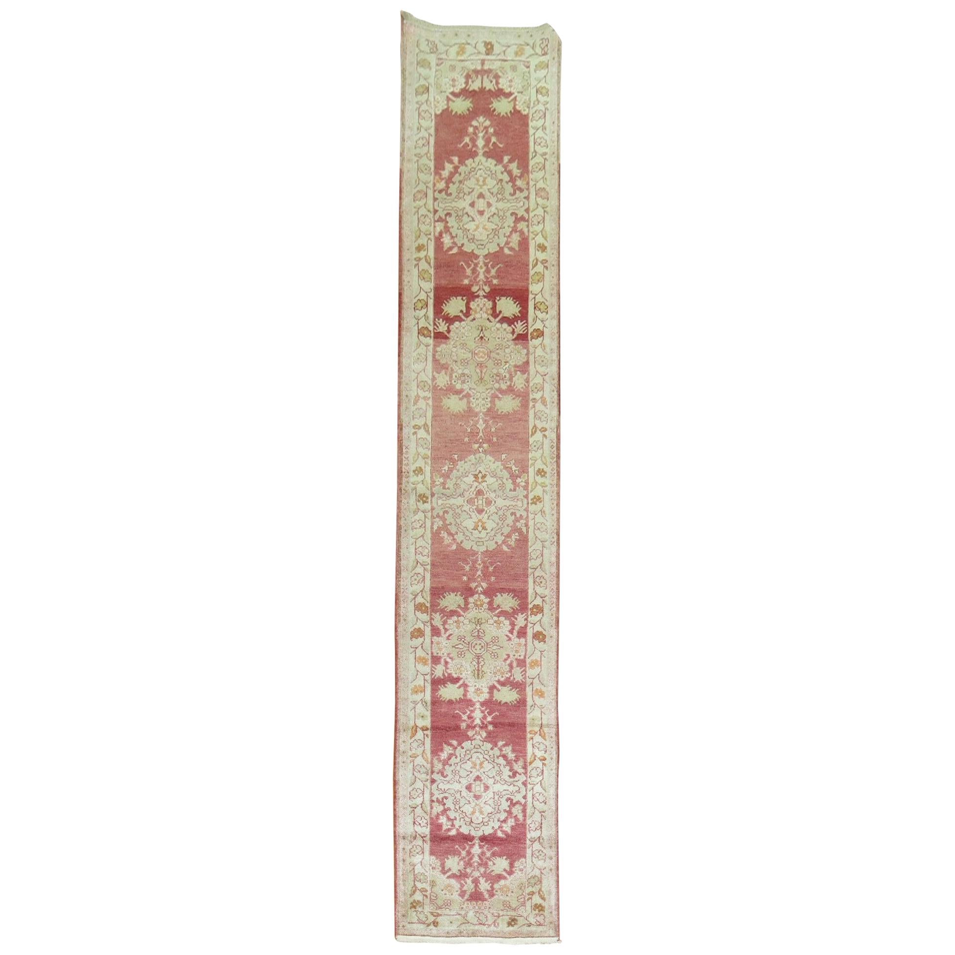 Traditional Narrow Red Turkish Runner, 20th Century For Sale