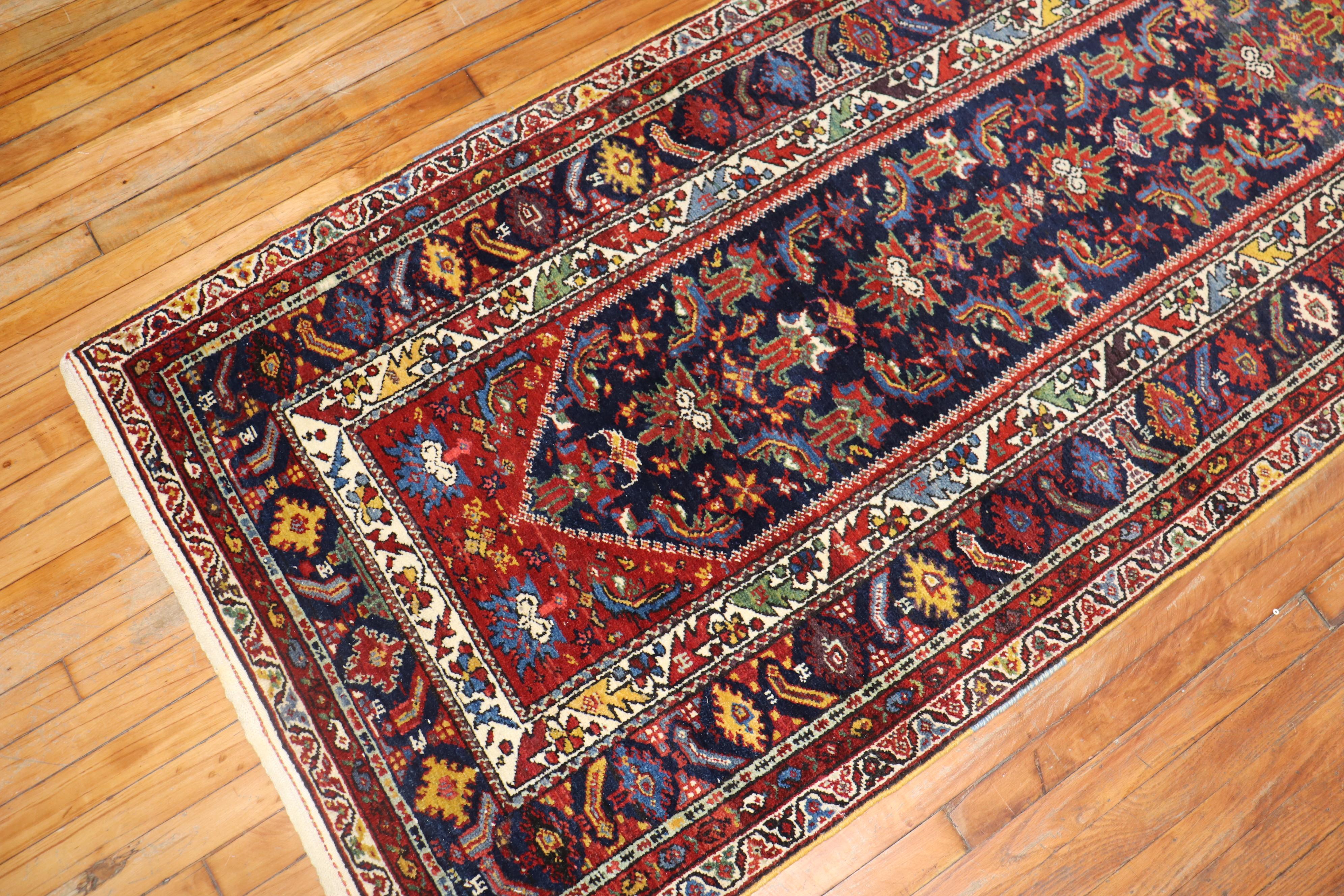 Hand-Woven Traditional Navy 20th Century Northwest Persian Runner For Sale